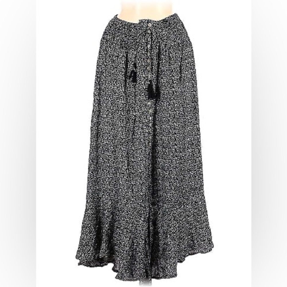 High Low Small Floral Print Button Down Front Skirt